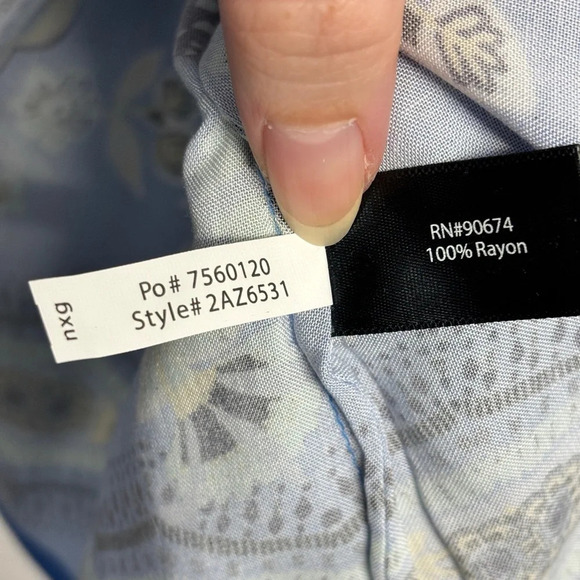 Boston Proper Border Print Flare Sleeve Shirt Xs Blue Collared Paisley Button - Picture 7 of 9